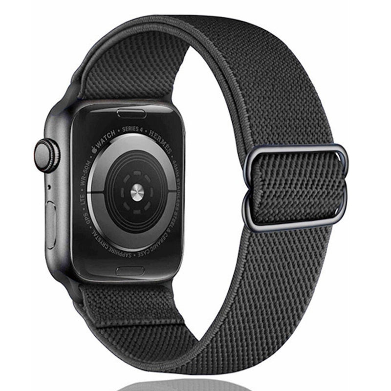Black weaved elastic loop band for Apple Watch Series 4, adjustable fit with metal magnetic closure