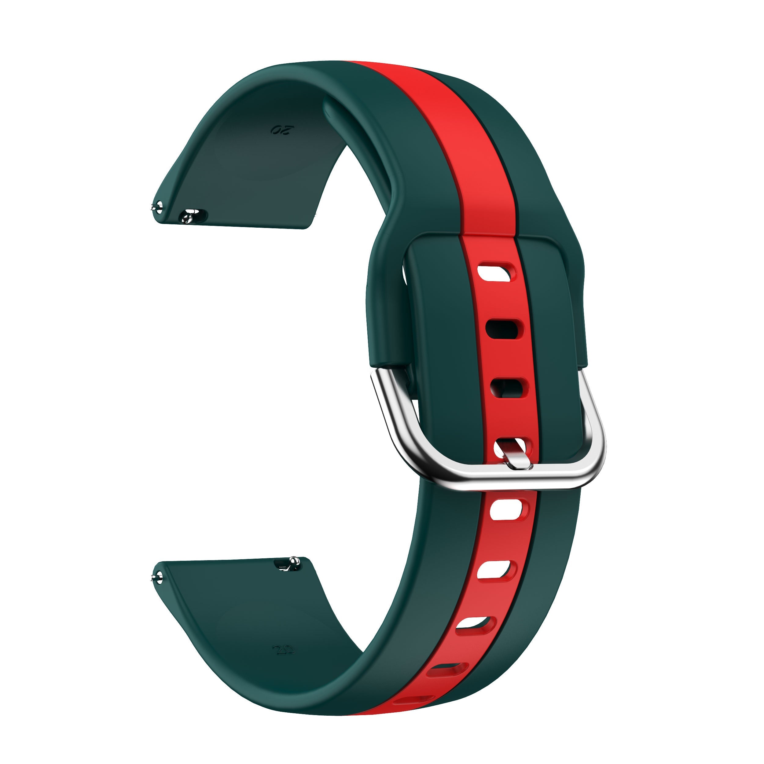 Teal and red silicone smartwatch band with quick release mechanism and stainless steel buckle