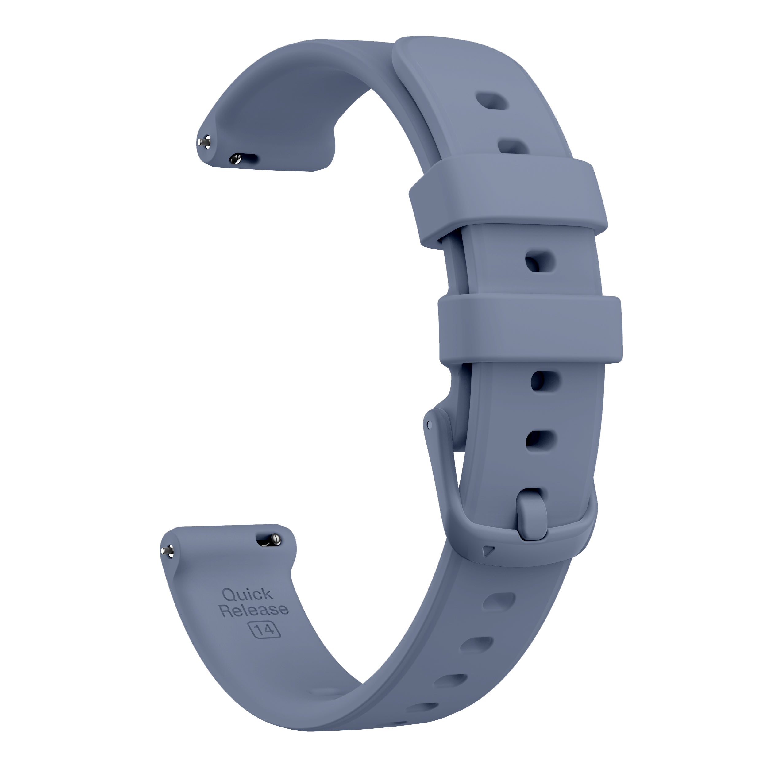 Blue silicone smartwatch band with quick release 14mm connector and adjustable fit holes