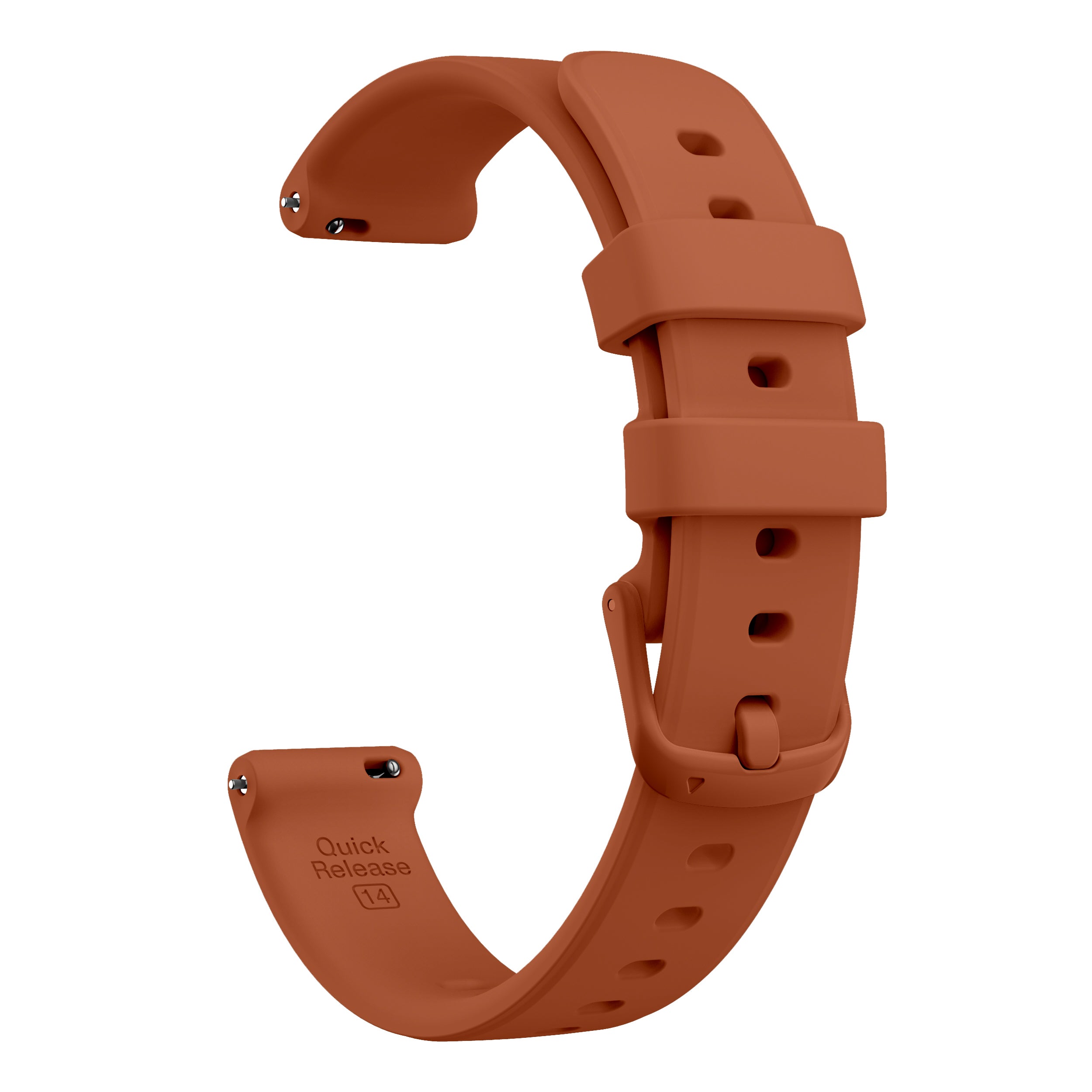 Terracotta silicone watch band with quick release 14mm connector and adjustable buckle closure