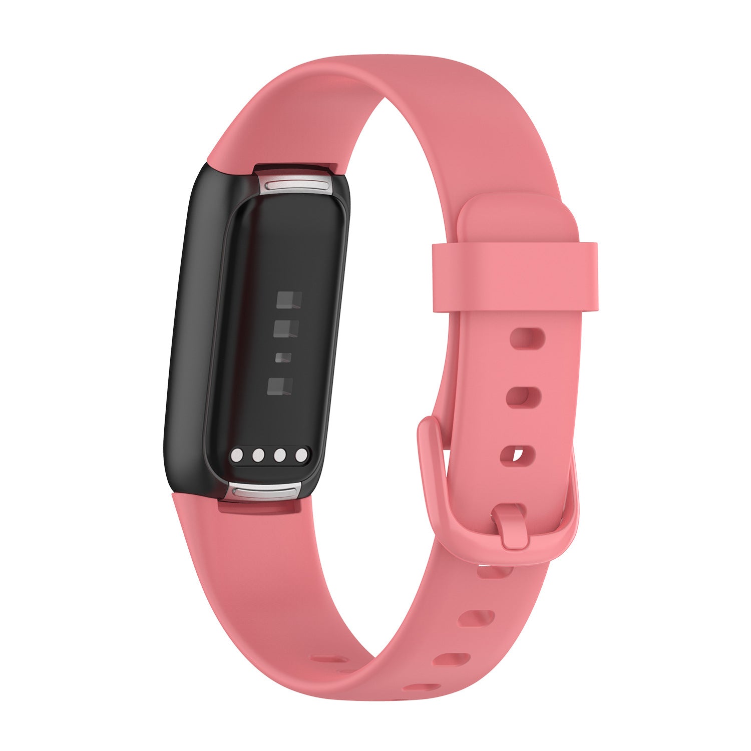 Pink silicone sport band for Fitbit Luxe fitness tracker with adjustable strap and buckle closure