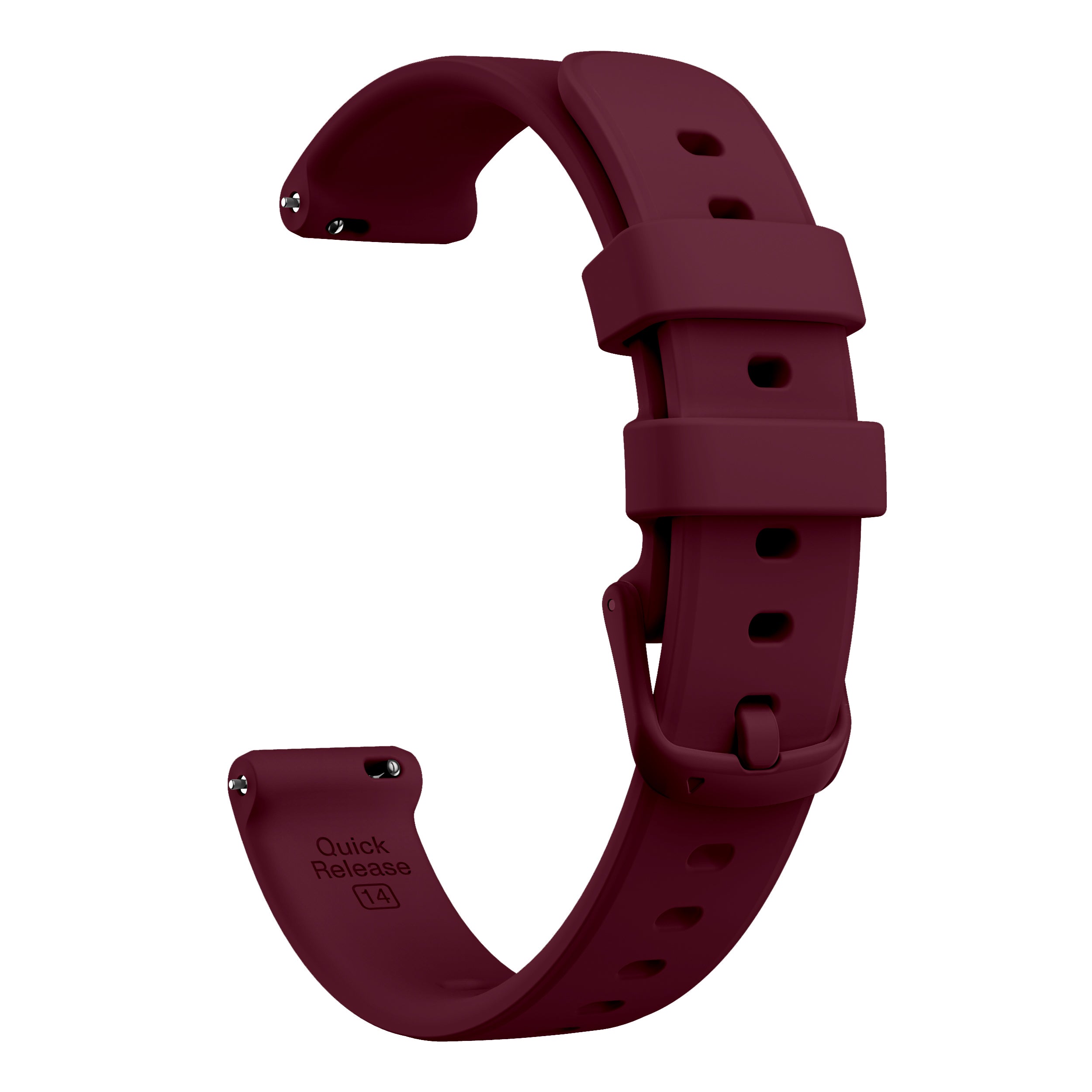 Burgundy silicone smartwatch band with quick release 14mm connector and adjustment holes