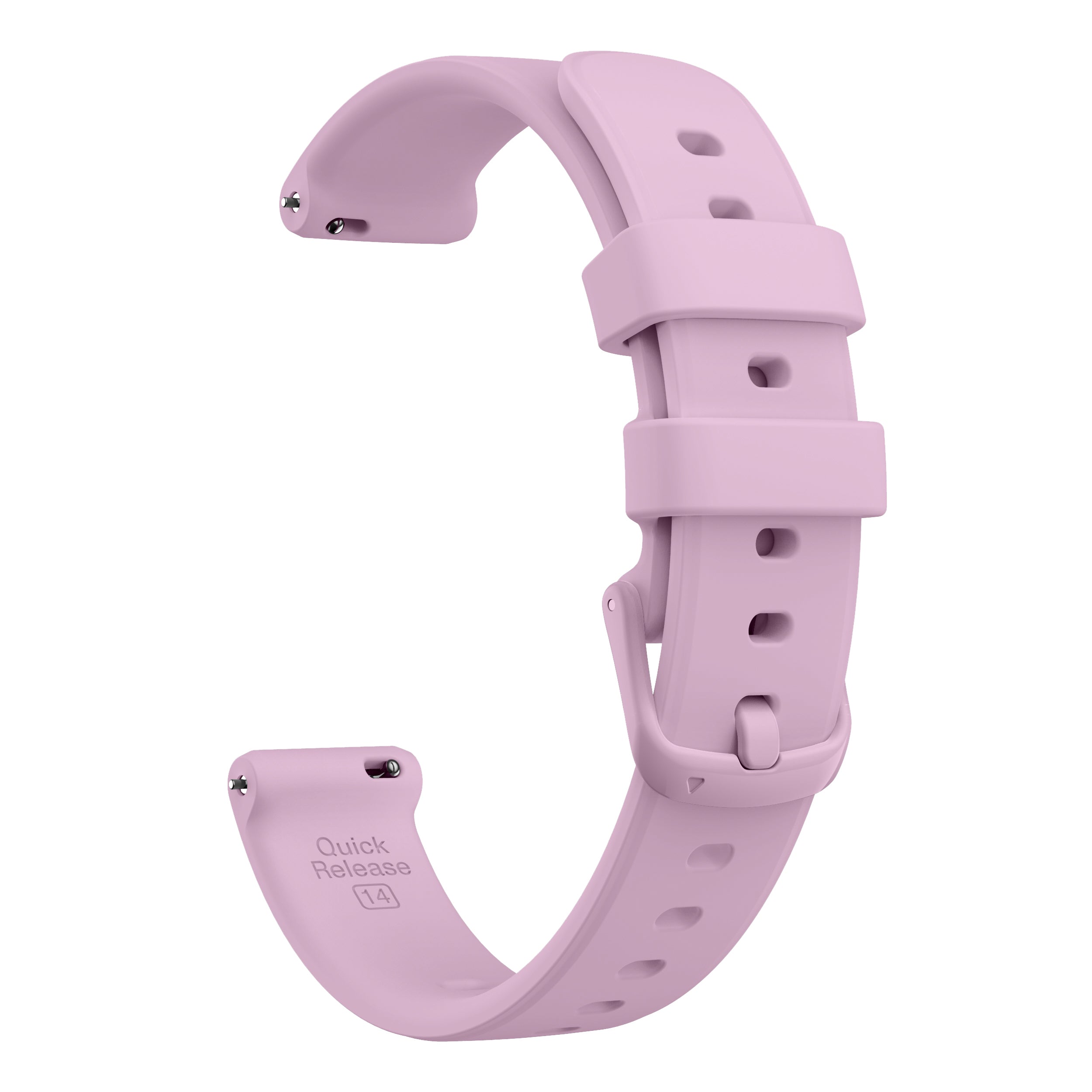 Mauve silicone smartwatch band with quick release 14mm connector and adjustable buckle closure