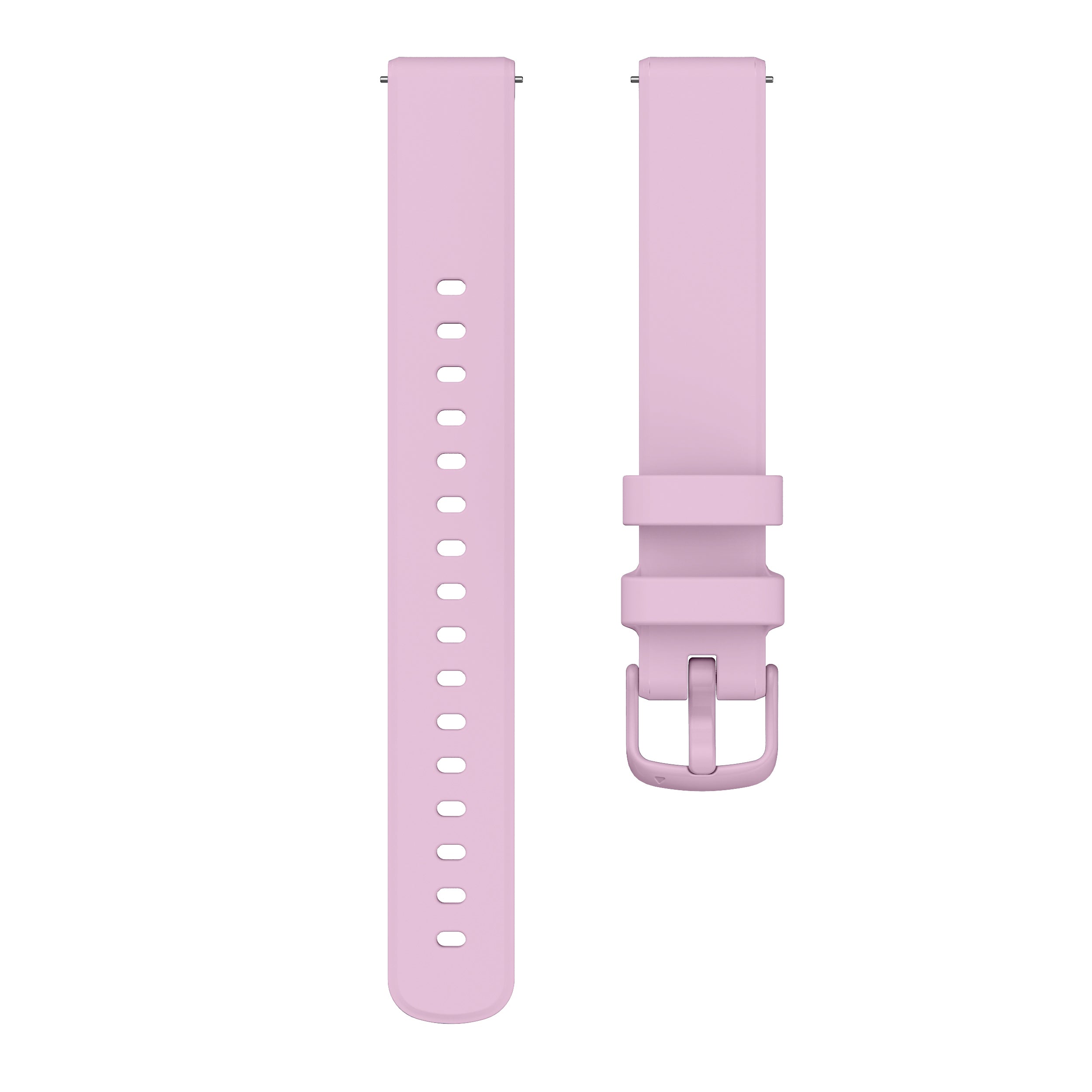 Pink silicone quick release watch band with oval perforations and buckle closure, 14mm connector