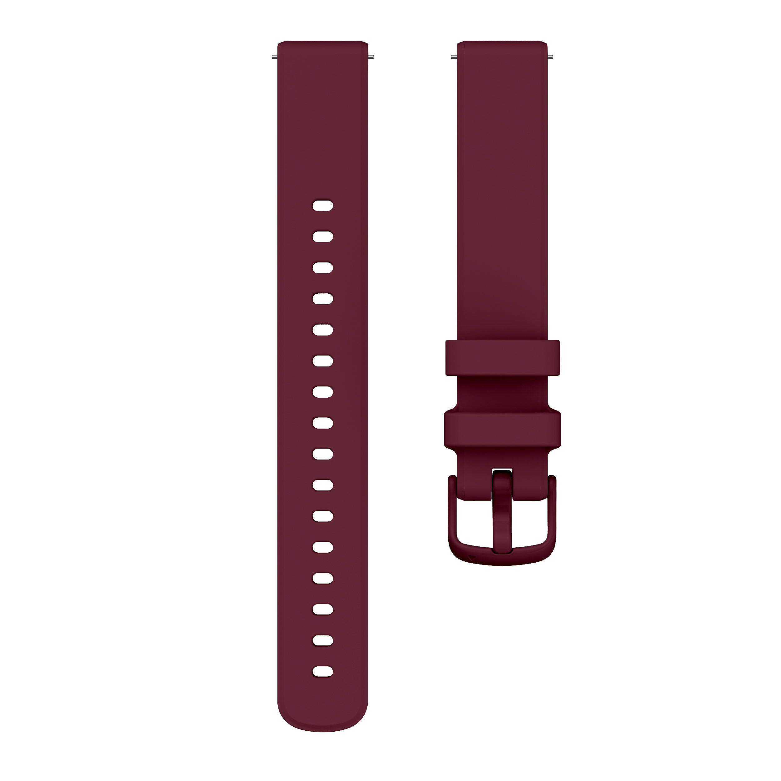 Burgundy silicone quick release watch band 14mm with ventilation holes and metal buckle clasp