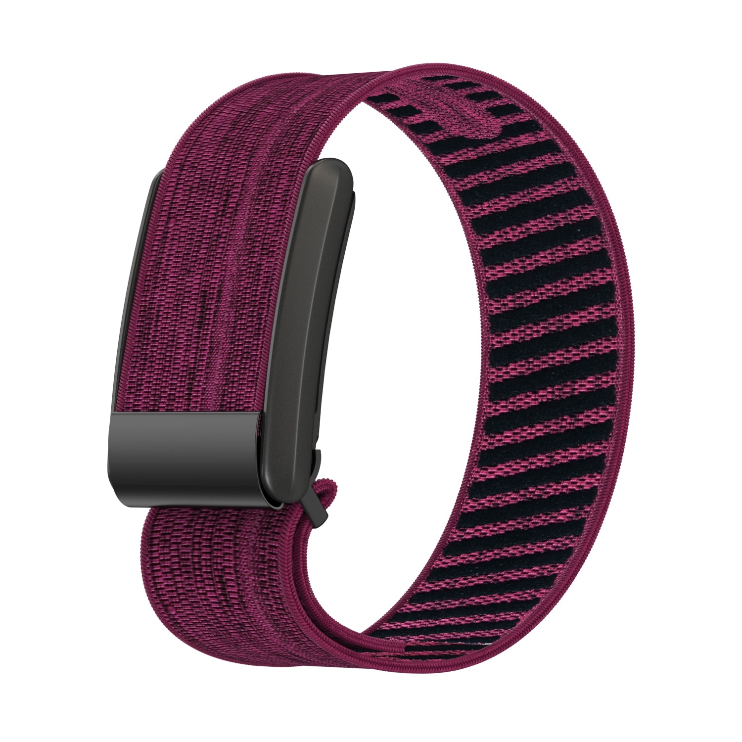 Whoop 4 burgundy weaved loop band with black buckle and striped interior design
