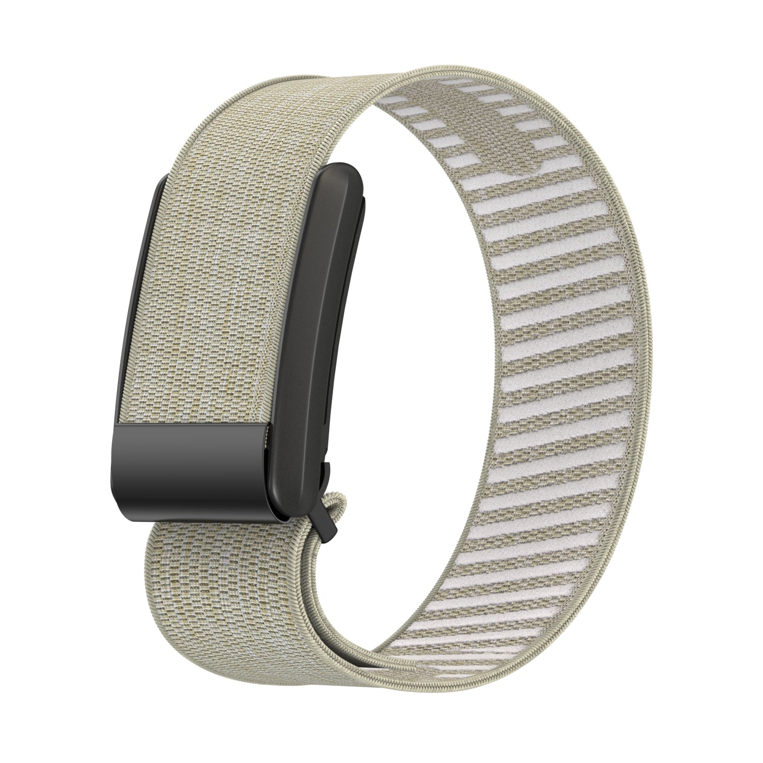 Whoop 4 beige woven loop band with black connector clasp, fitness tracker strap