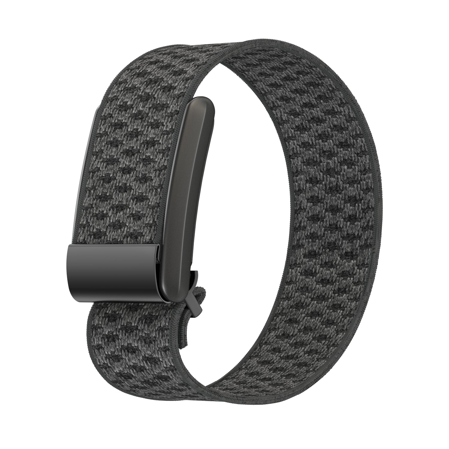 Dark gray knit strap for Whoop 4 fitness tracker with secure buckle closure