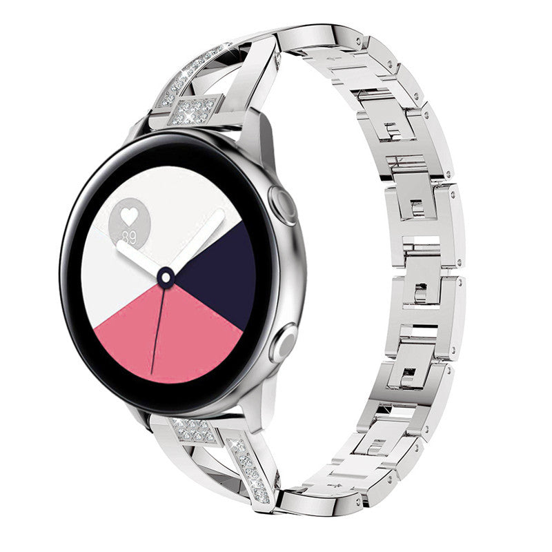 Silver stainless steel smartwatch bracelet with crystal accents and geometric link design for Galaxy Watch 8 Ultra
