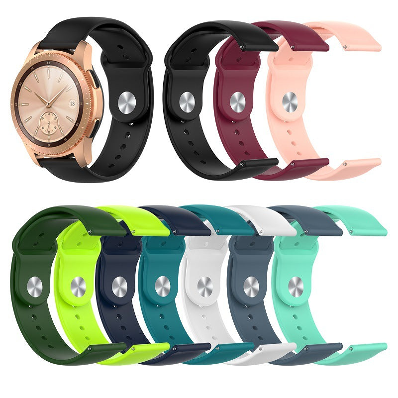 Quick release silicone watch bands in multiple colors including black, burgundy, pink, green, neon yellow, navy, teal, white and mint for smartwatch compatibility
