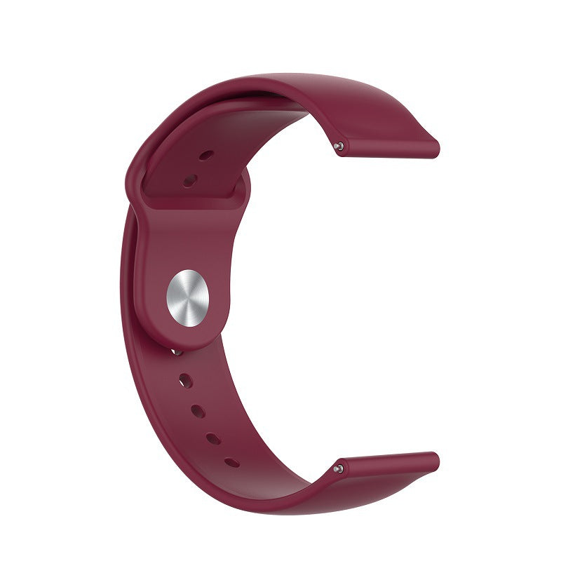 Burgundy silicone loop smartwatch band with quick release mechanism and silver metal button