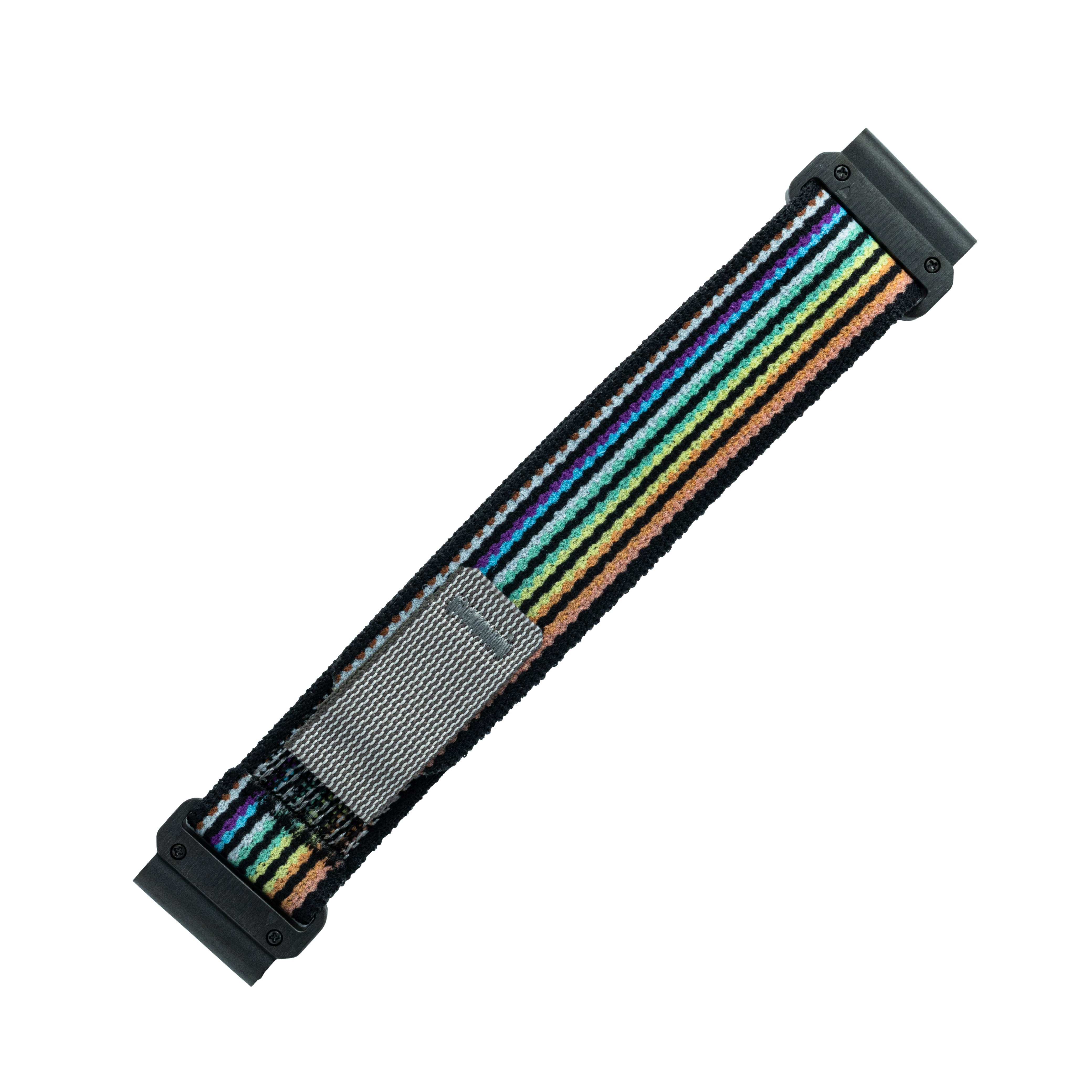 Colorful QuickFit Trail Loop watch band with multicolor stripes and secure attachment system, isolated on white background