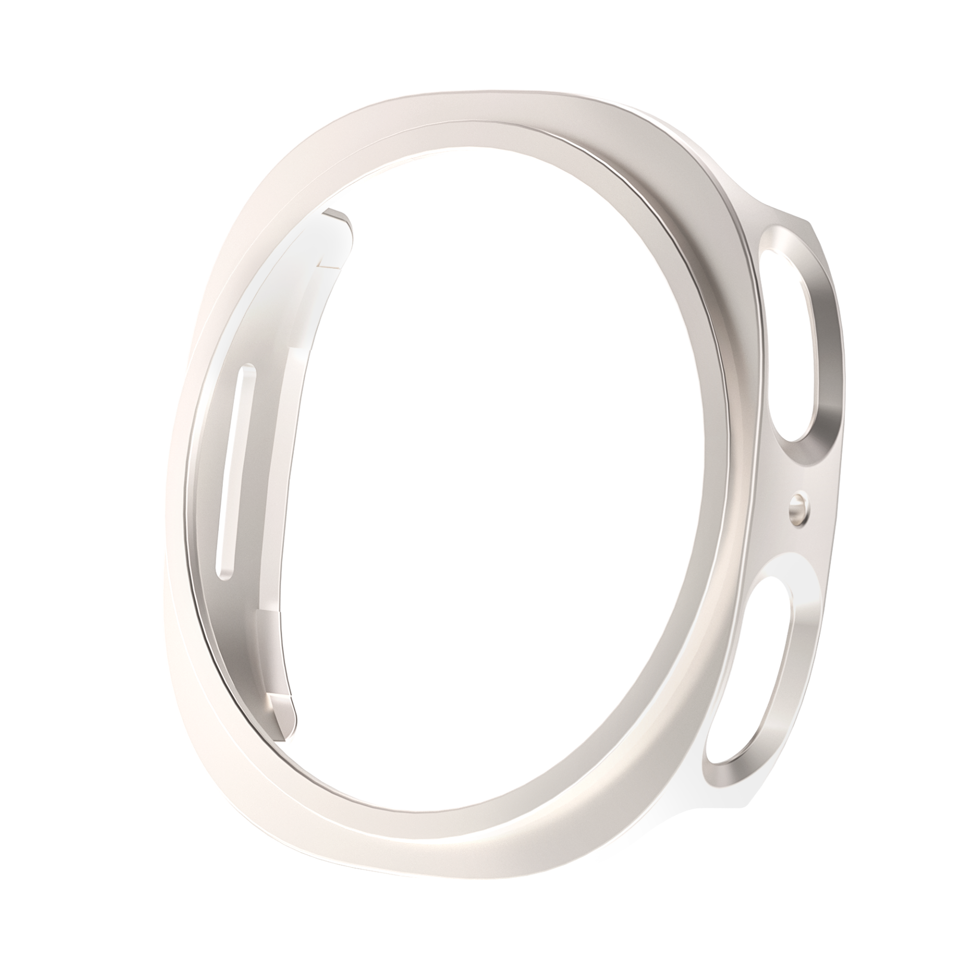 Silver protective case for Galaxy Watch 8 with ergonomic grip handles and cutout design isolated on white background