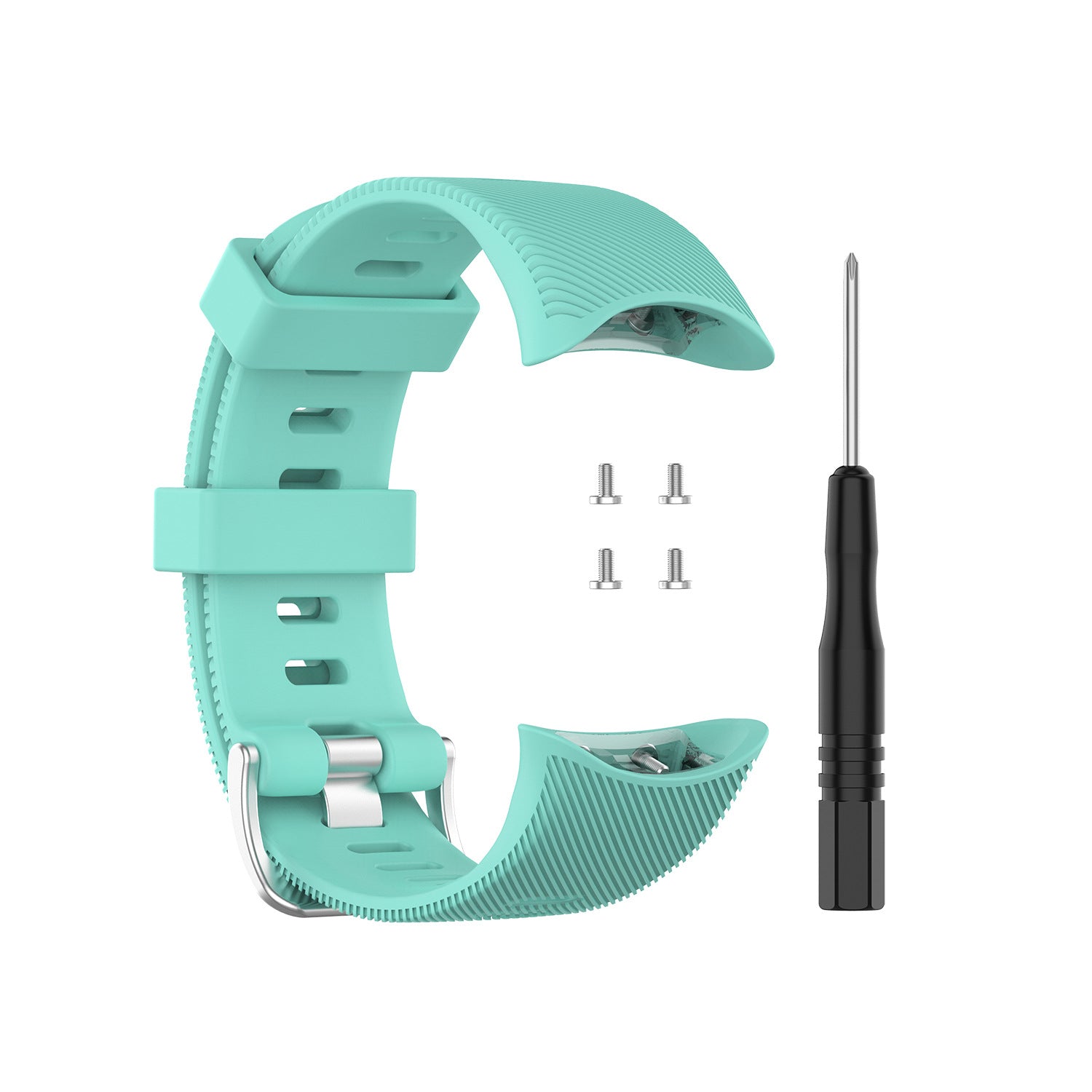 Mint green silicone watch band replacement kit with metal screws and screwdriver for Garmin sports watches