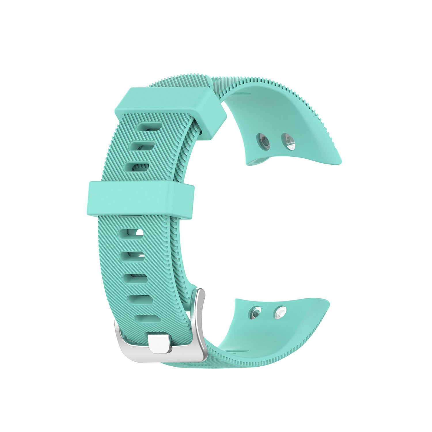 Mint green silicone watch band with adjustable strap holes and metal buckle clasp for Garmin fitness watch