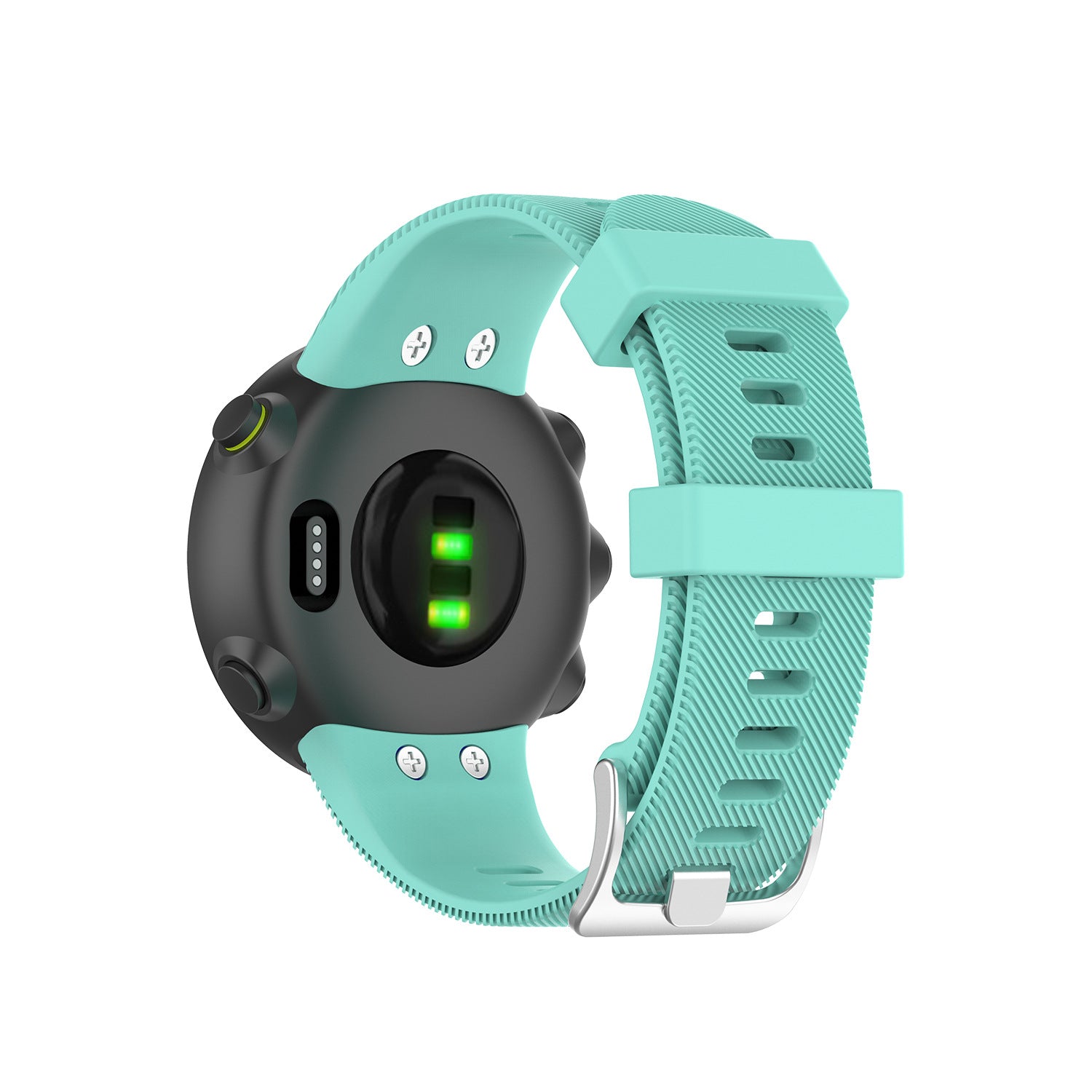 Mint green silicone sport watch band with textured strap and quick-release pins, compatible with Garmin fitness watches