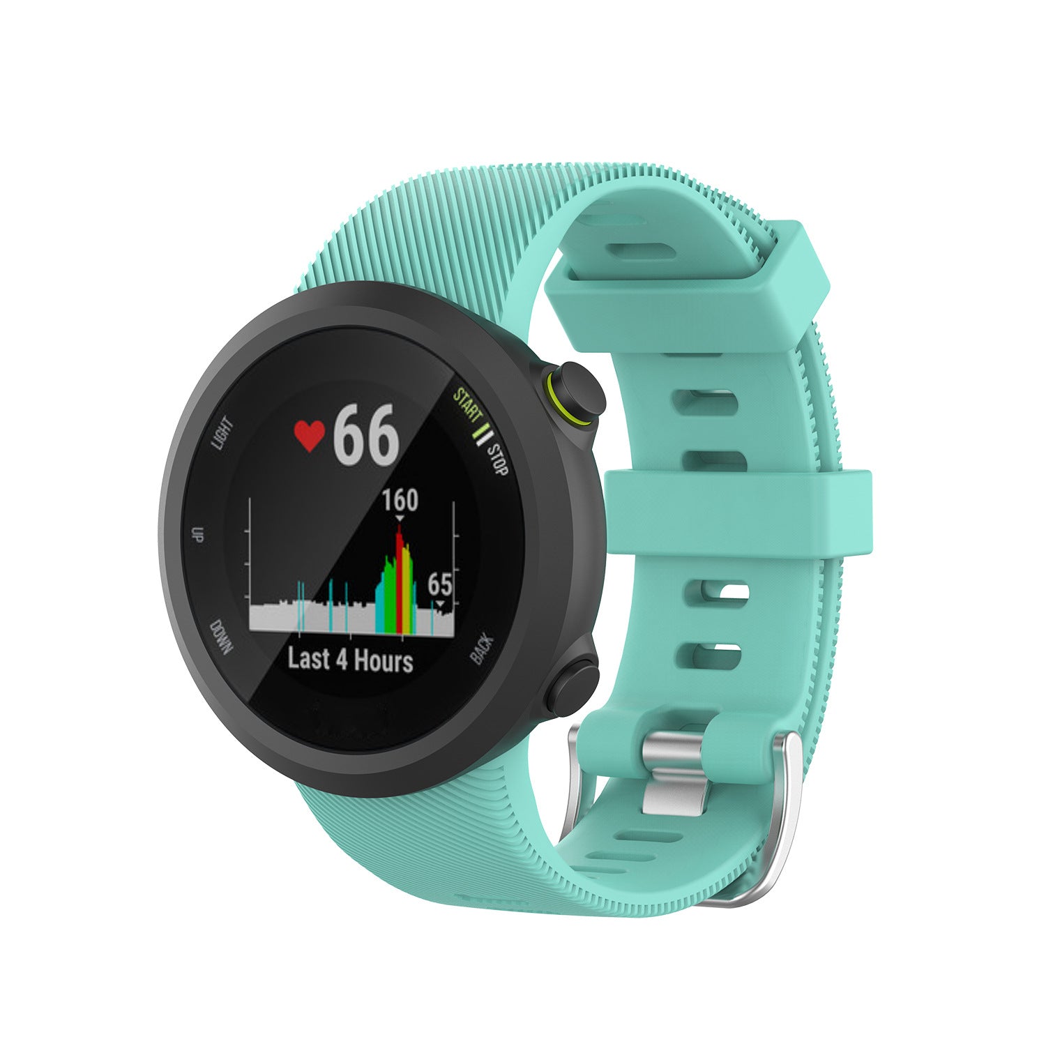 Turquoise silicone sport watch band with quick-release pins for Garmin fitness smartwatch