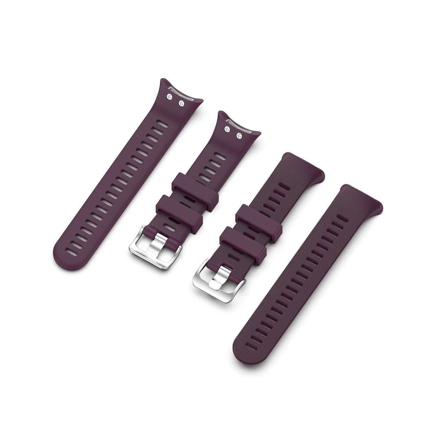 Set of four burgundy silicone watch bands with textured surface and metal buckles for Garmin sports watches