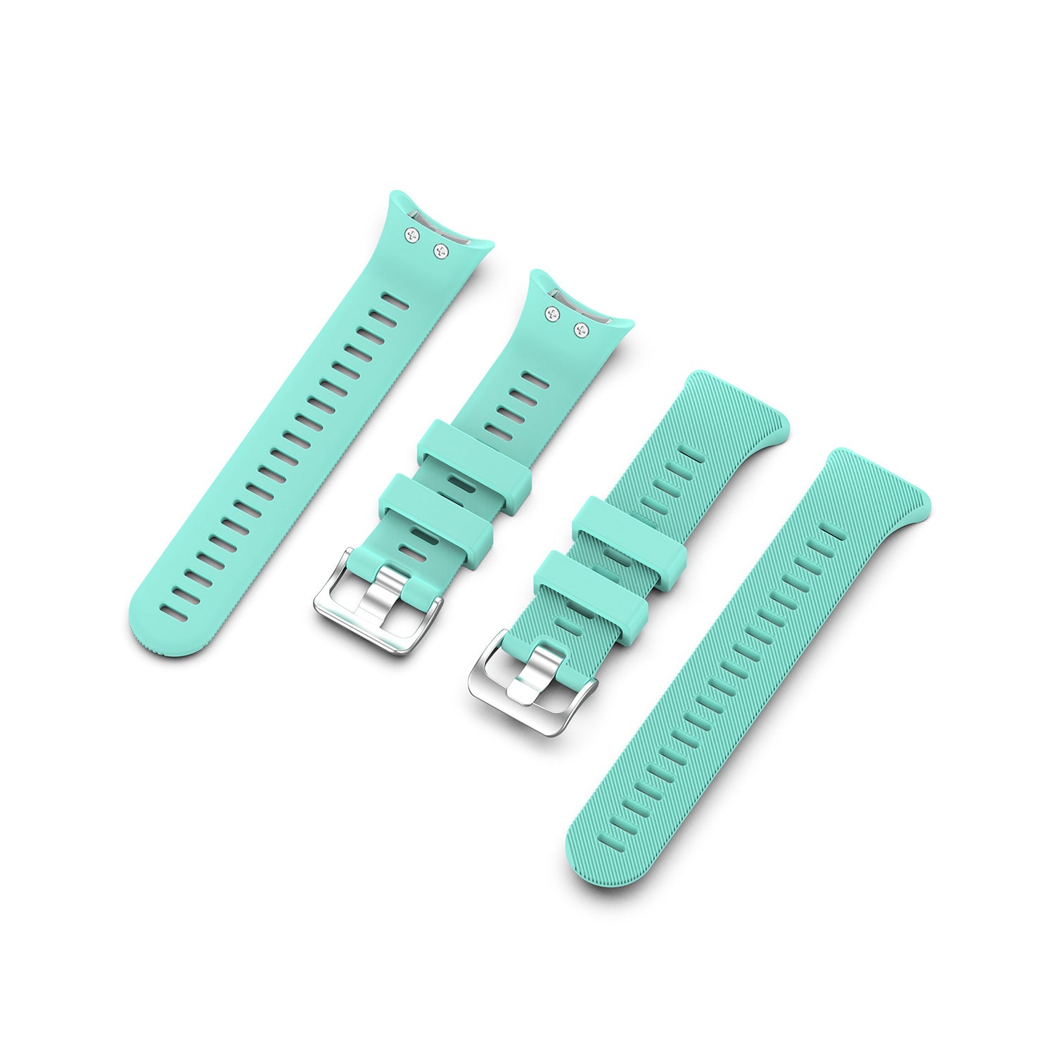 Mint green silicone watch bands with textured grip pattern and metal buckles for Garmin sports watches
