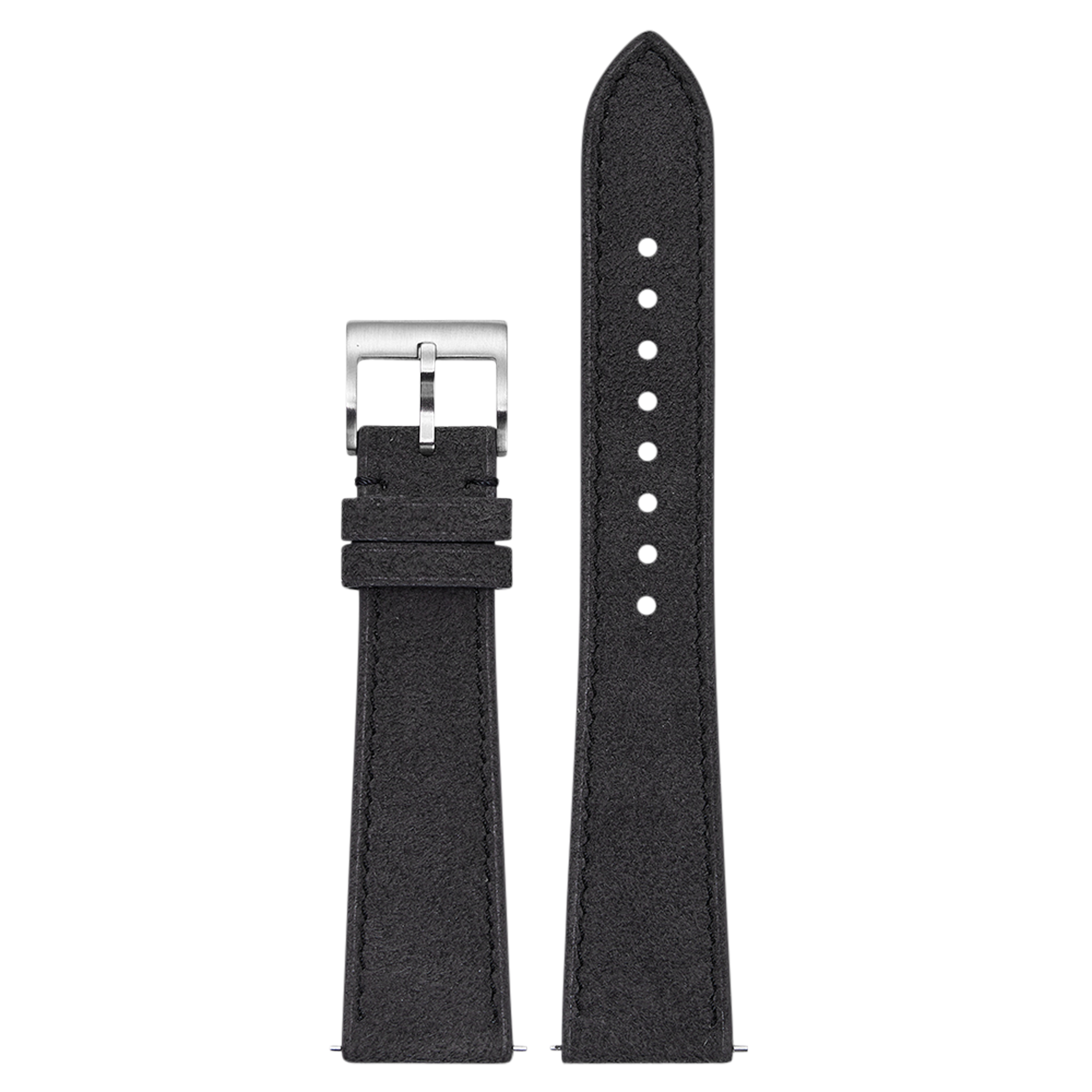 Black Alcantara leather watch band 20mm with quick-fit spring bars and stainless steel buckle