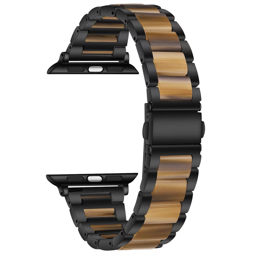 Black and rose gold stainless steel bracelet band for Apple Watch with pearlescent links and secure clasp