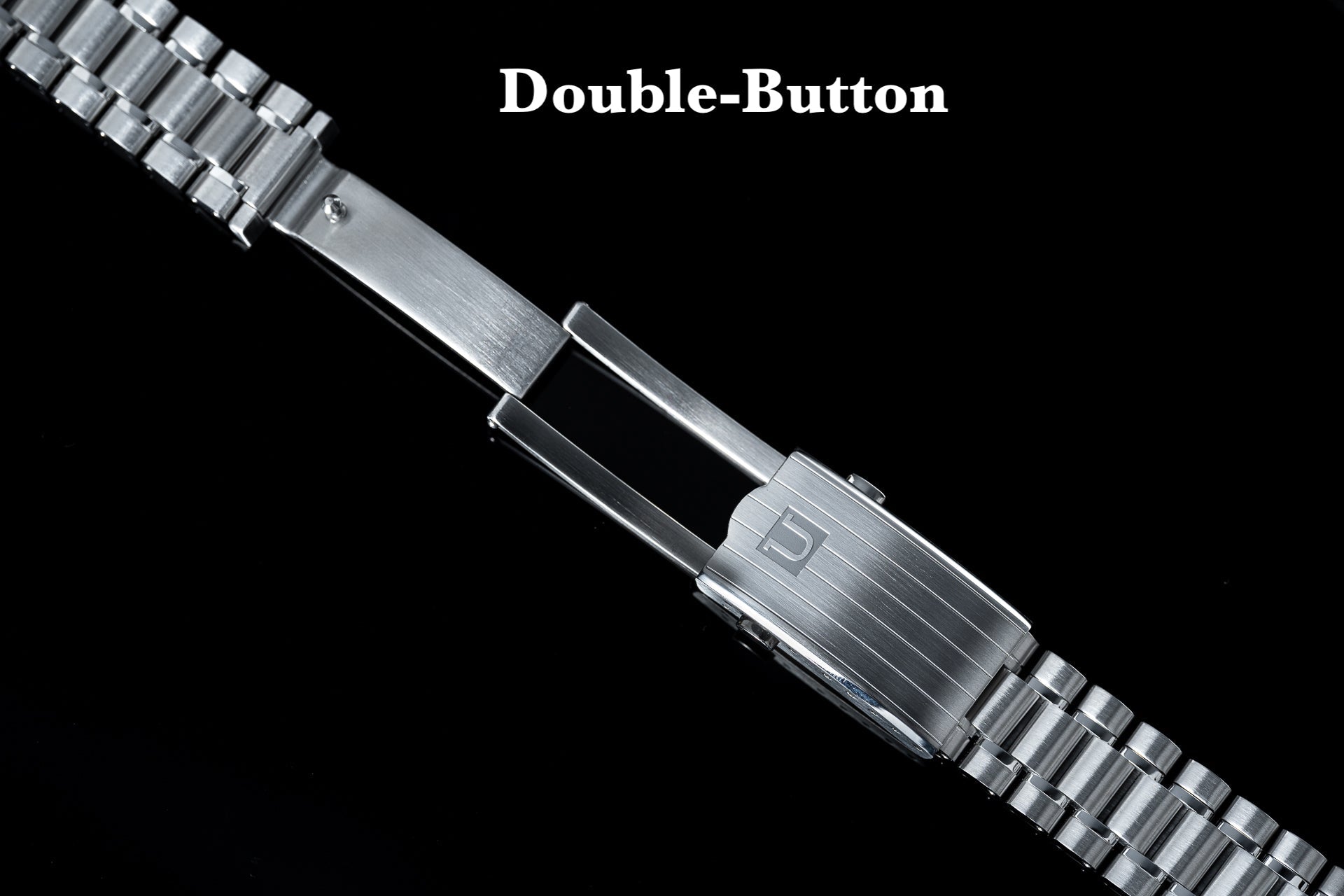 Stainless steel double-button bracelet clasp for Omega Seamaster 300m watch with polished metal links