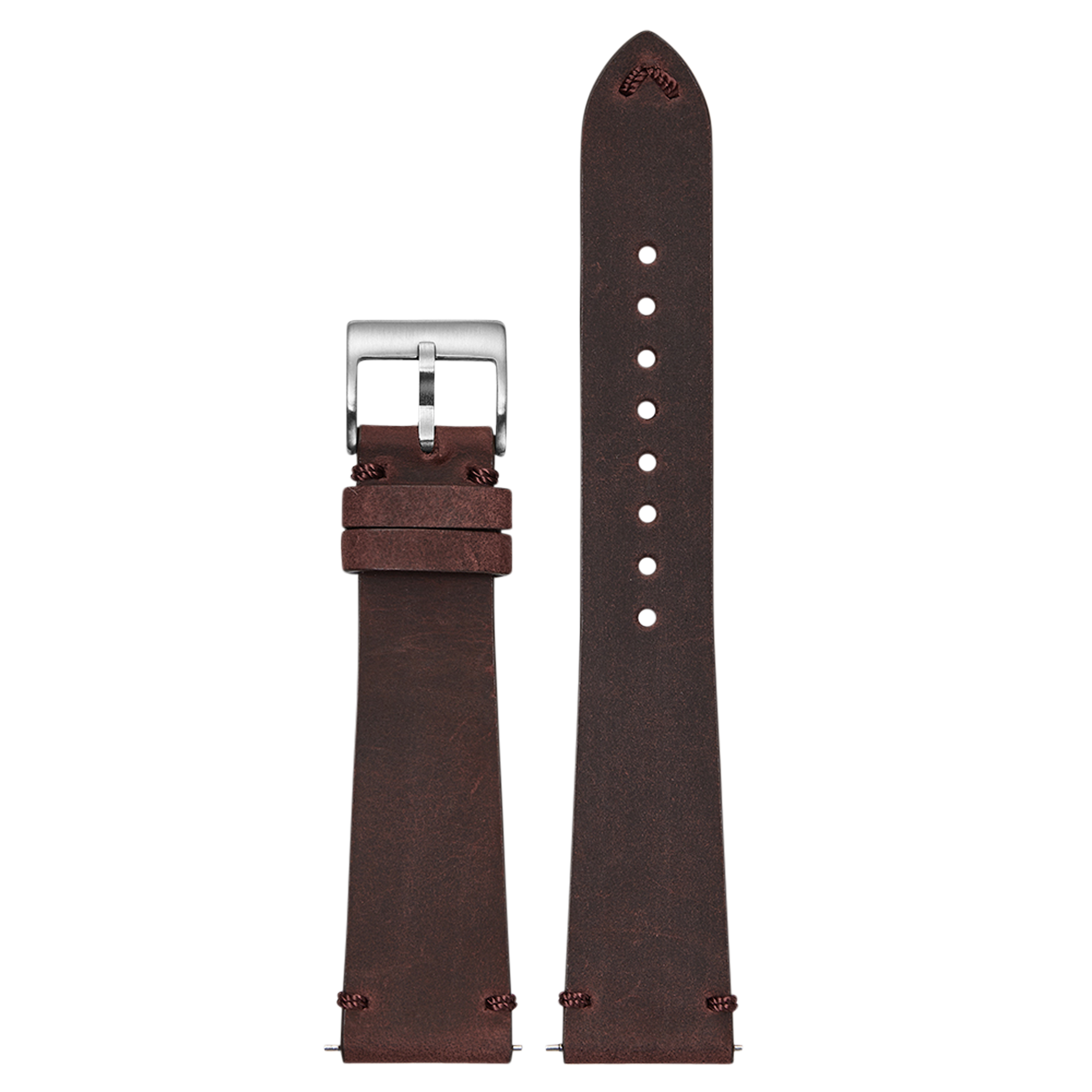 Dark red vintage crazy horse leather watch strap with quick release and silver buckle