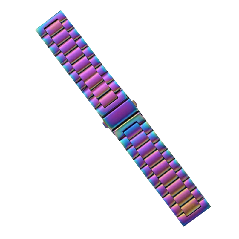 Iridescent purple and blue titanium steel watch bracelet with quick release links and deployant clasp