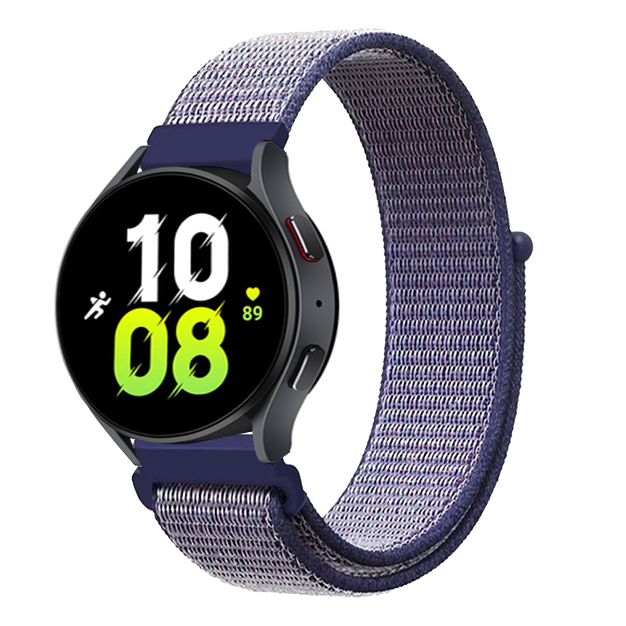 Blue fabric sports loop watch band with velcro closure and quick release connector for 18mm smartwatch