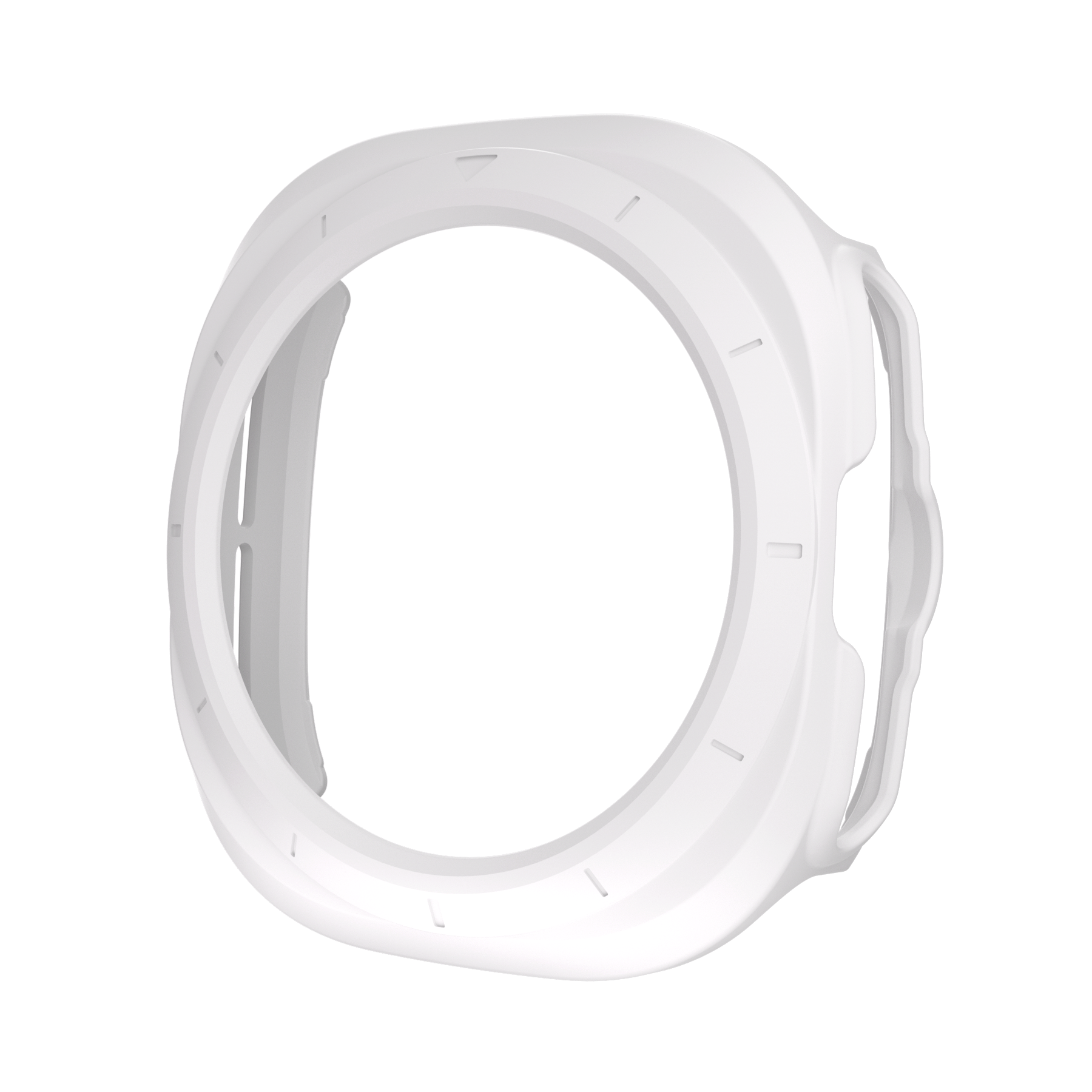 White protective case for Galaxy Watch Ultra with squared edges and ergonomic design for impact protection