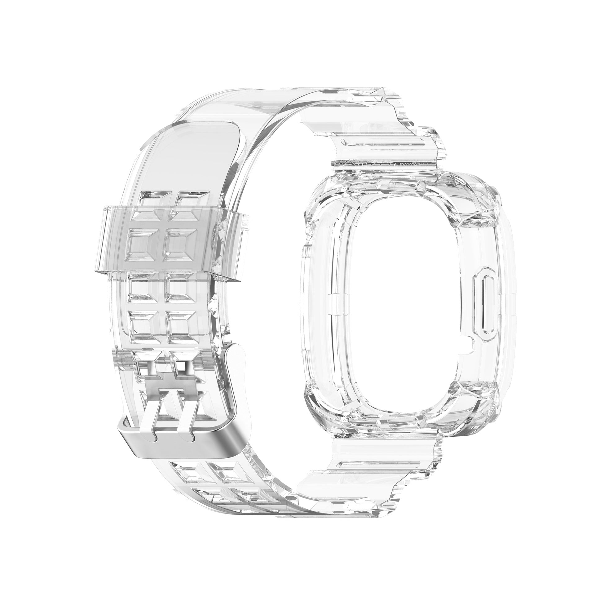 Clear protective case and transparent sport strap for Fitbit Versa 3, Versa 4 and Sense smartwatch