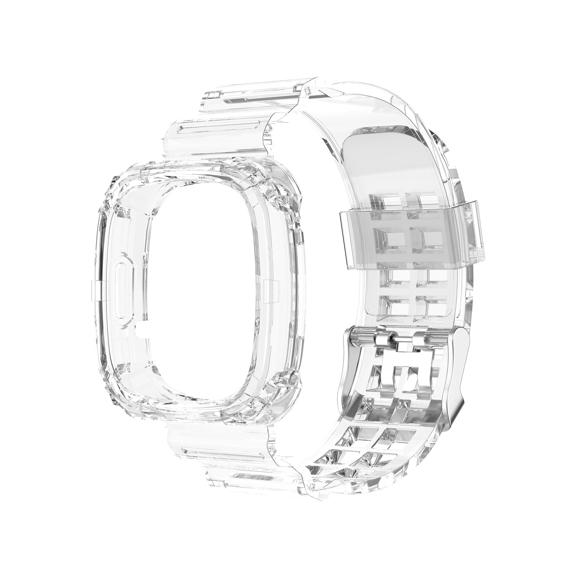 Clear TPU protective case and transparent silicone strap band for Fitbit Versa 3, Versa 4, and Sense smartwatch