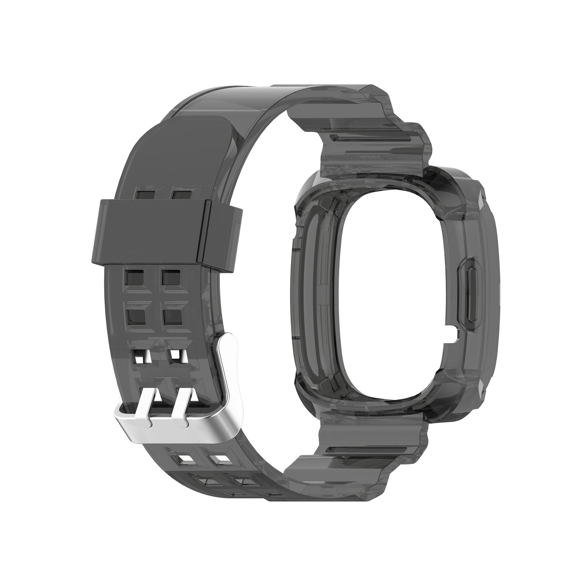 Transparent black protective case and rubber strap band for Fitbit Versa 3, Versa 4, and Sense smartwatch