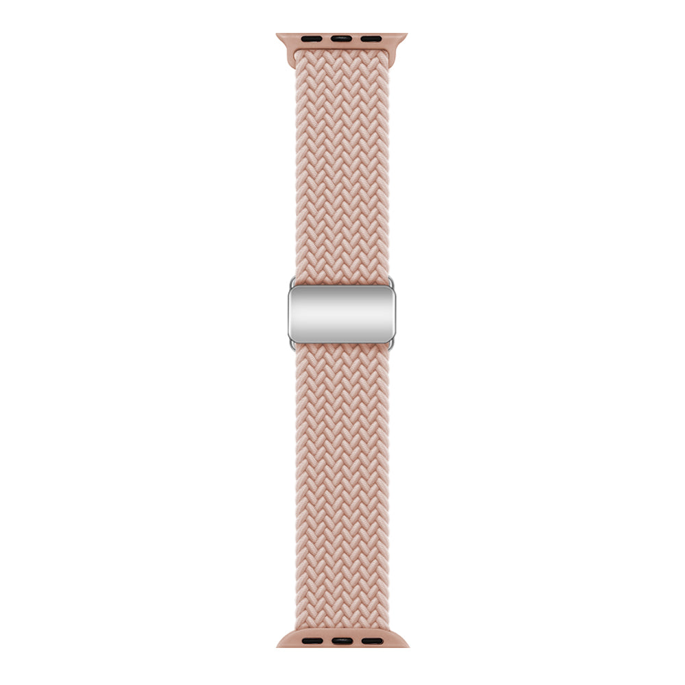 Pink braided loop smartwatch band with silver magnetic clasp closure for Apple Watch
