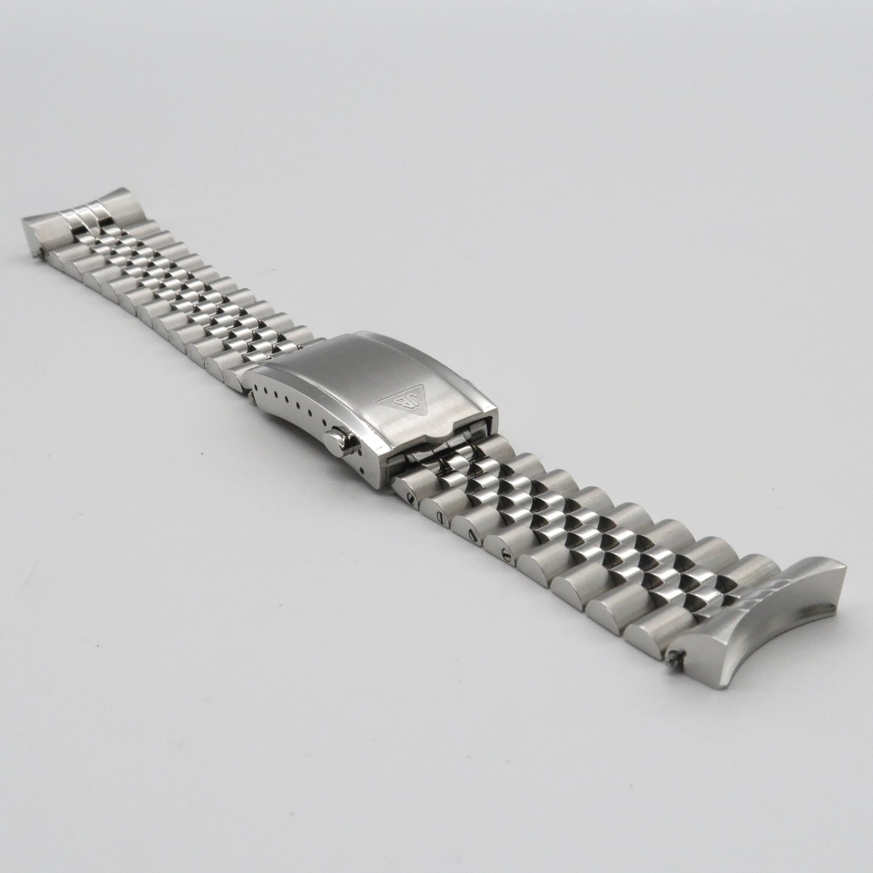 Stainless steel jubilee watch band bracelet for Seiko SKX and Seiko 5 Sport with polished links and secure clasp
