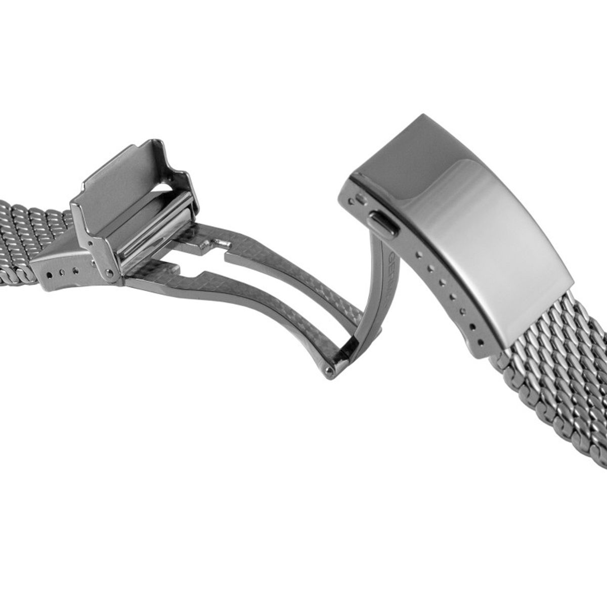 Staib Milanese 20mm mesh watch strap with steel buckle clasp and adjustment holes