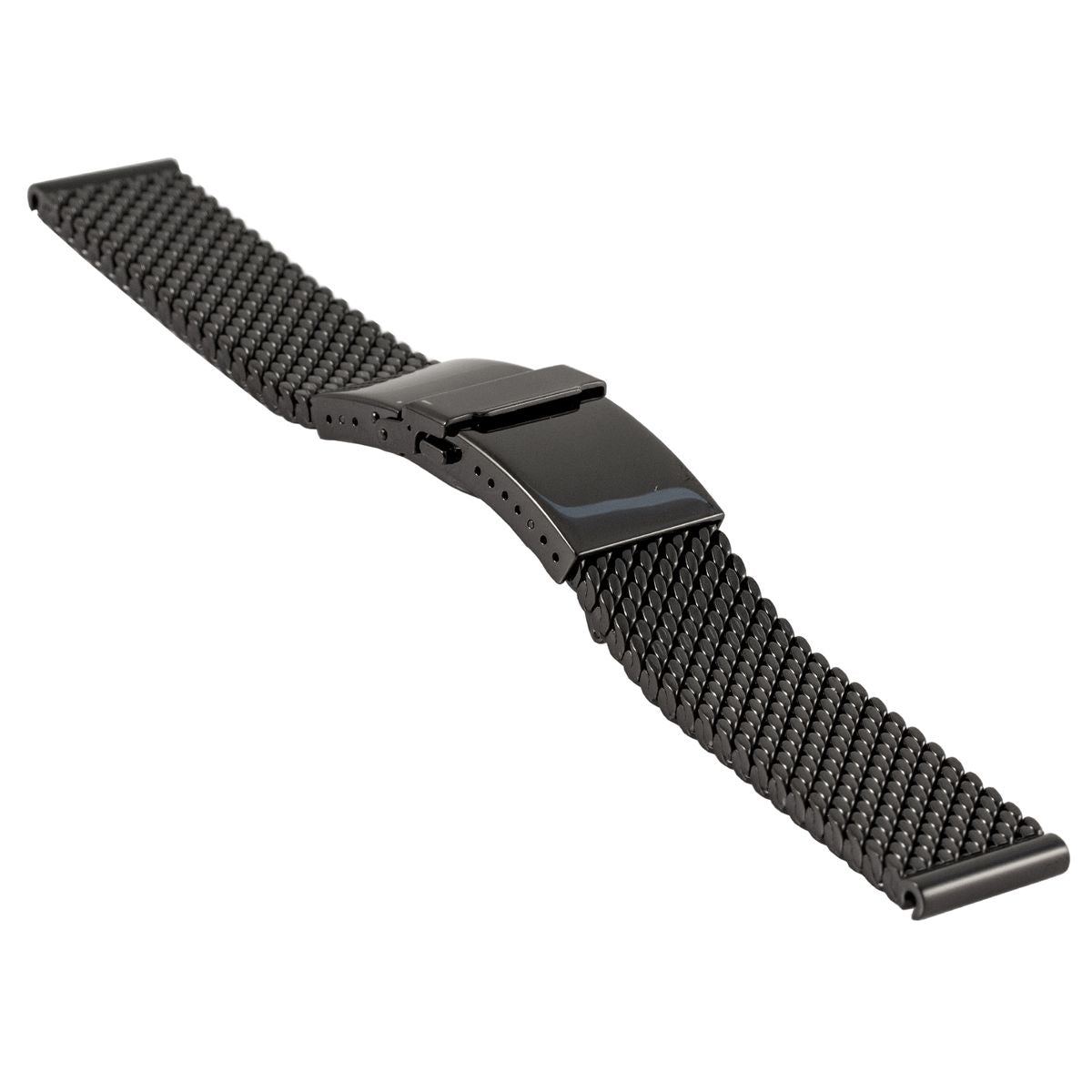 Black Staib Milanese mesh watch strap 20mm with stainless steel buckle clasp