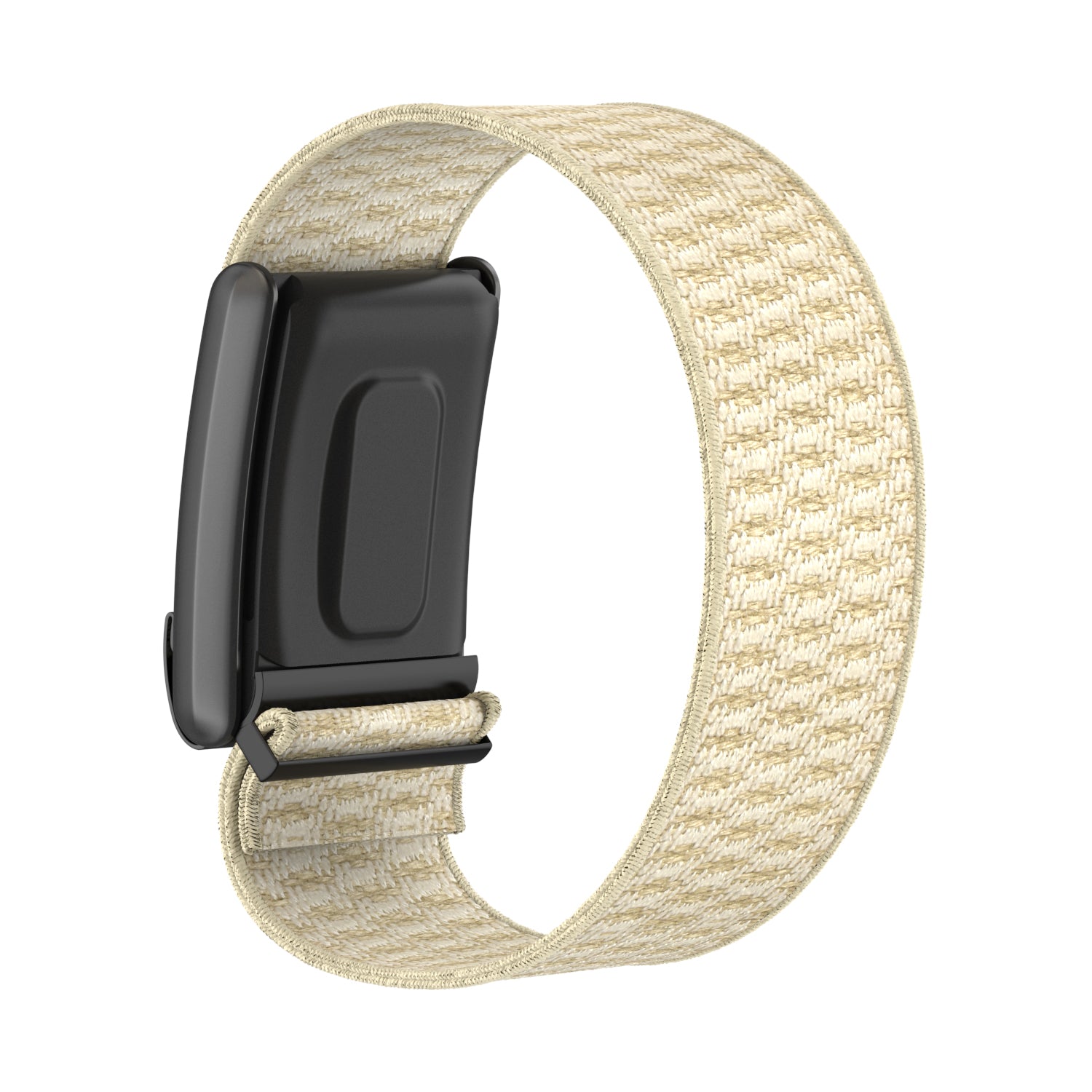 Beige knit fitness tracker strap with black buckle closure for Whoop 4 band