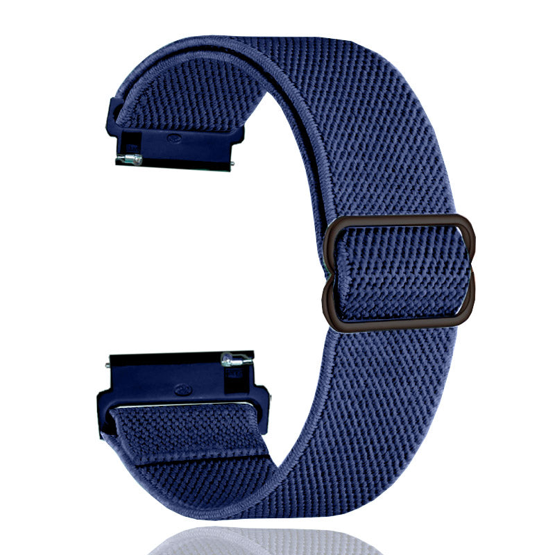 Blue weaved elastic loop band for Galaxy Watch 8 and Ultra with adjustable buckle closure and secure fastening mechanism