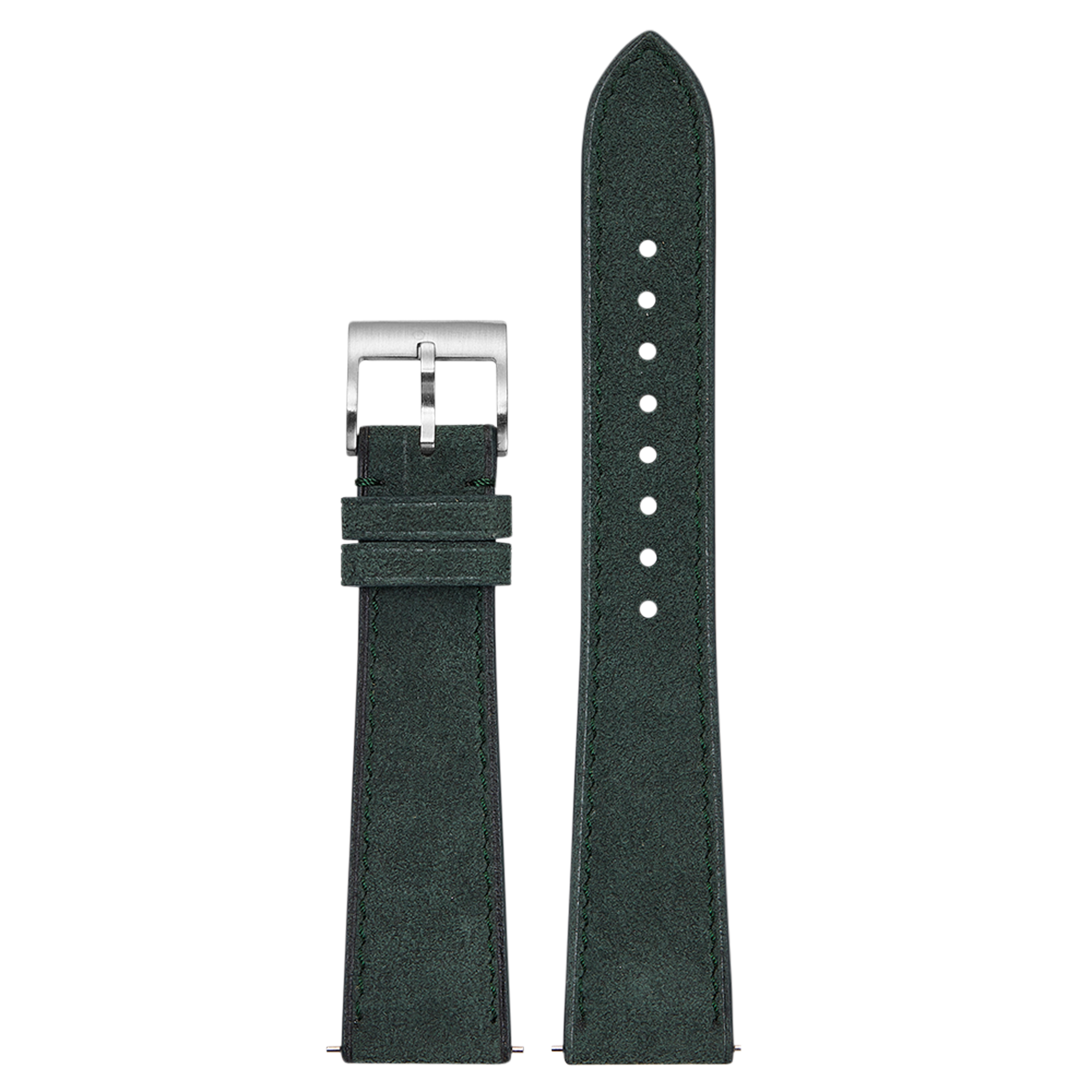 Forest green Alcantara leather watch band 20mm with quick-fit system and silver buckle