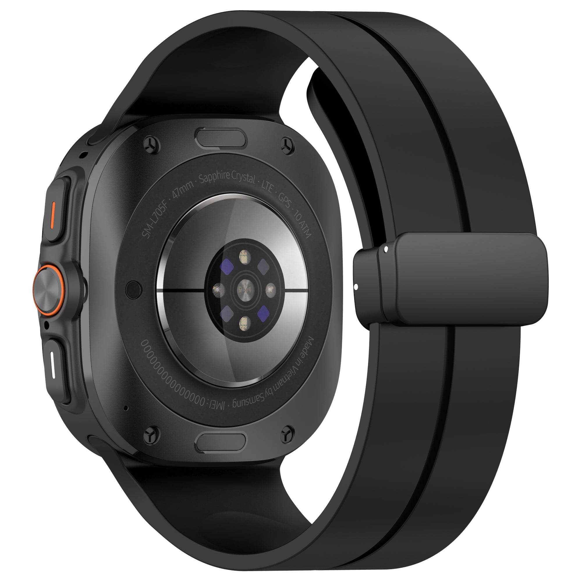 Black magnetic silicone watch band with deployant clasp for Galaxy Watch Ultra smartwatch