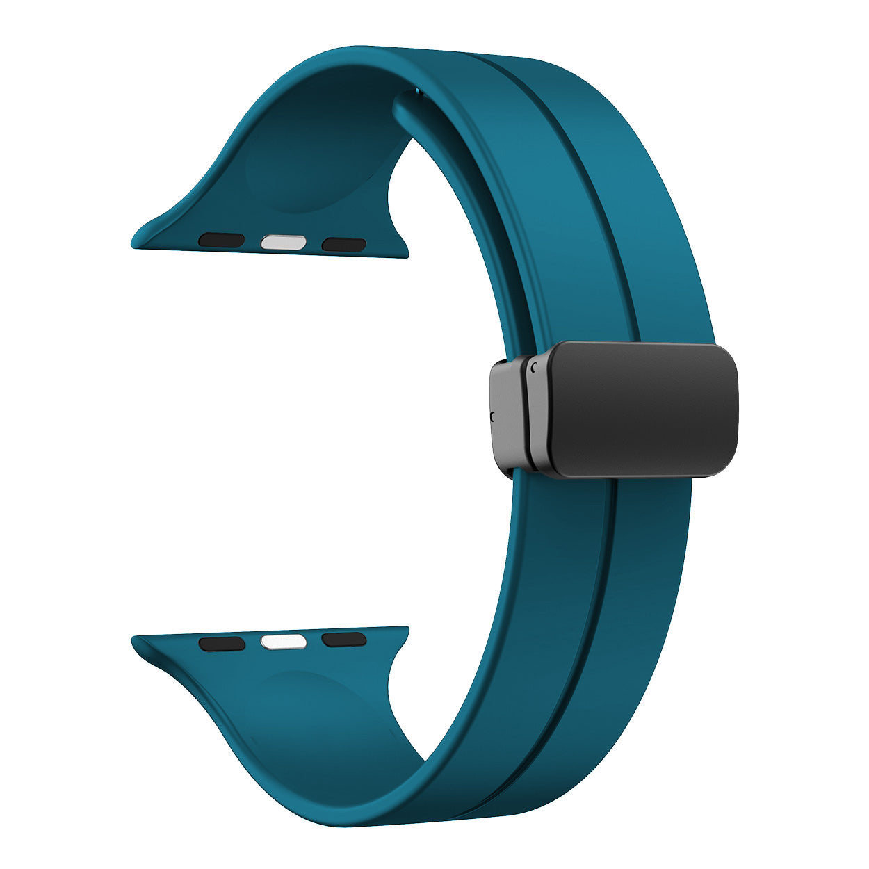 Teal silicone watch band with black magnetic deployant clasp for Apple Watch