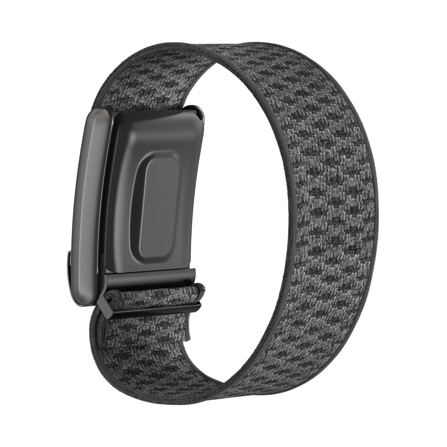 Whoop 4 knit strap in charcoal gray with black buckle closure for fitness tracker band