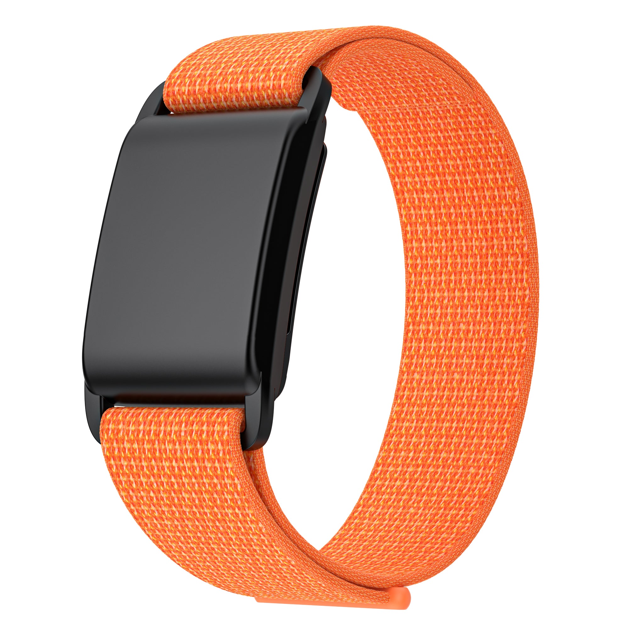 Orange woven sports loop band with black buckle closure for fitness tracker