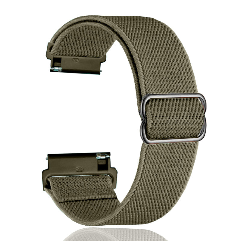 Olive green woven elastic watch band with metal buckle and quick-release connectors for Galaxy Watch 8 and Ultra models