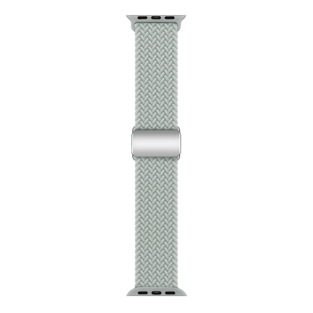 Gray braided fabric Apple Watch band with magnetic stainless steel clasp and connector lugs