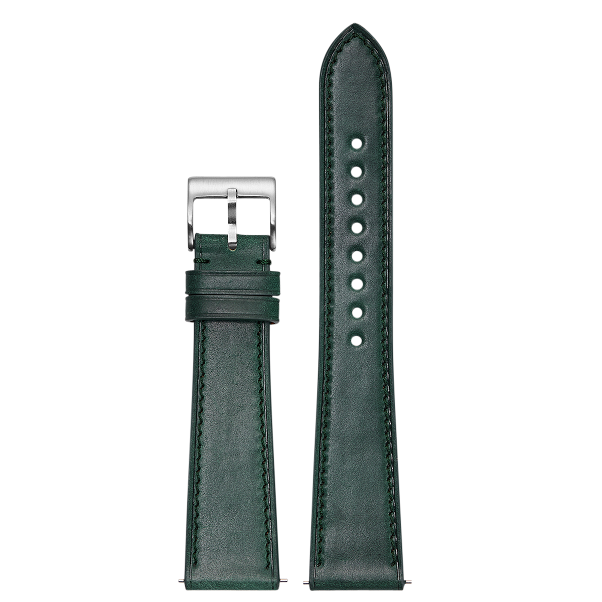 Green Horween Shell Cordovan leather watch strap with silver buckle for Galaxy Watch 8 and Ultra models