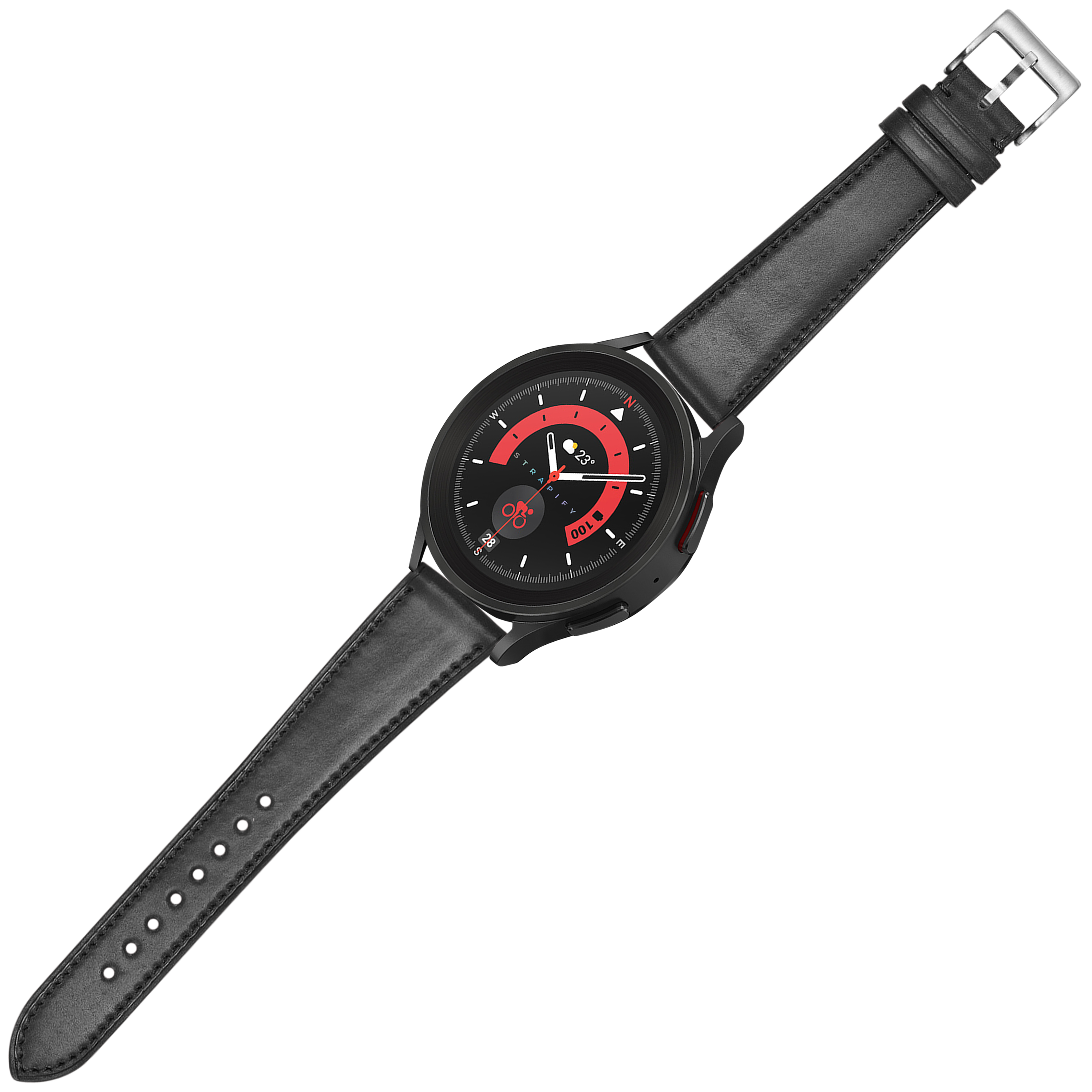 Black leather watch band with quick release system, Horween Shell Cordovan material, adjustable strap with silver buckle