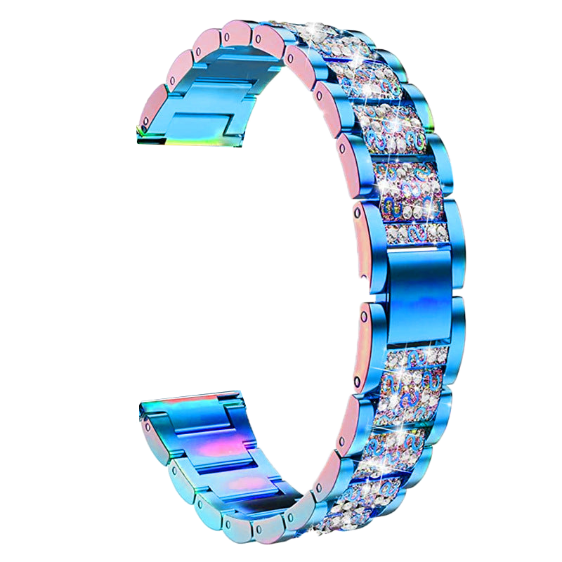 Blue and pink zirconia shimmer stainless steel bracelet band for Fitbit Versa 3, Versa 4, Sense 1 and Sense 2 smartwatches