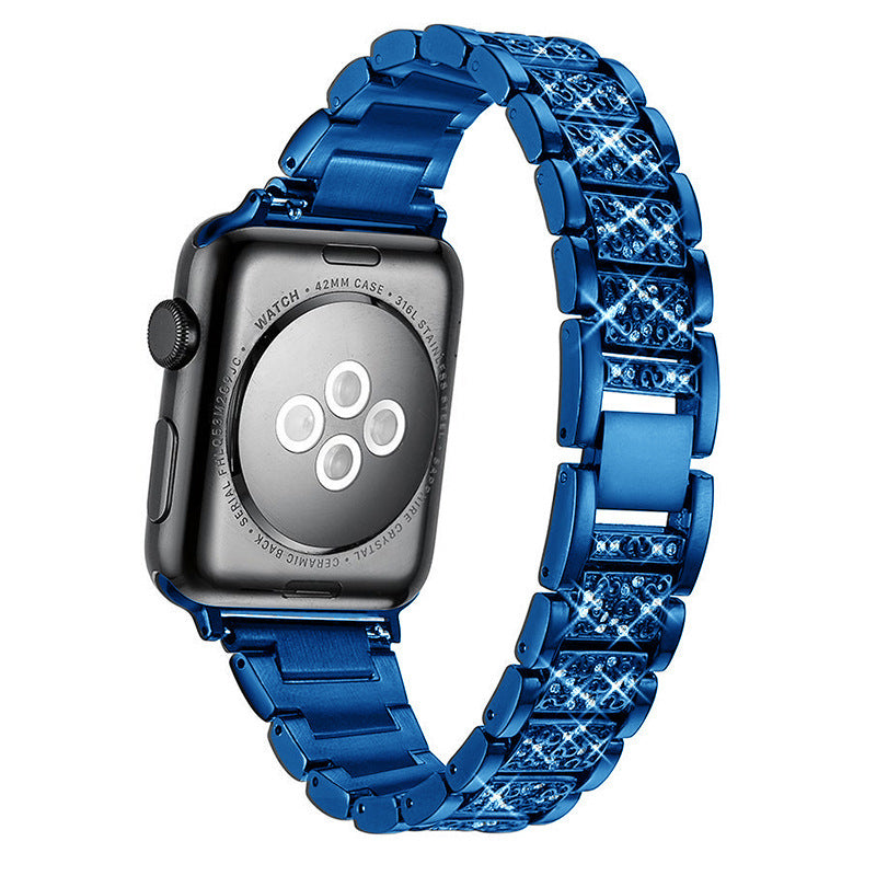 Blue zirconia shimmer quick release smartwatch band with metal links and crystal detailing for 42mm case